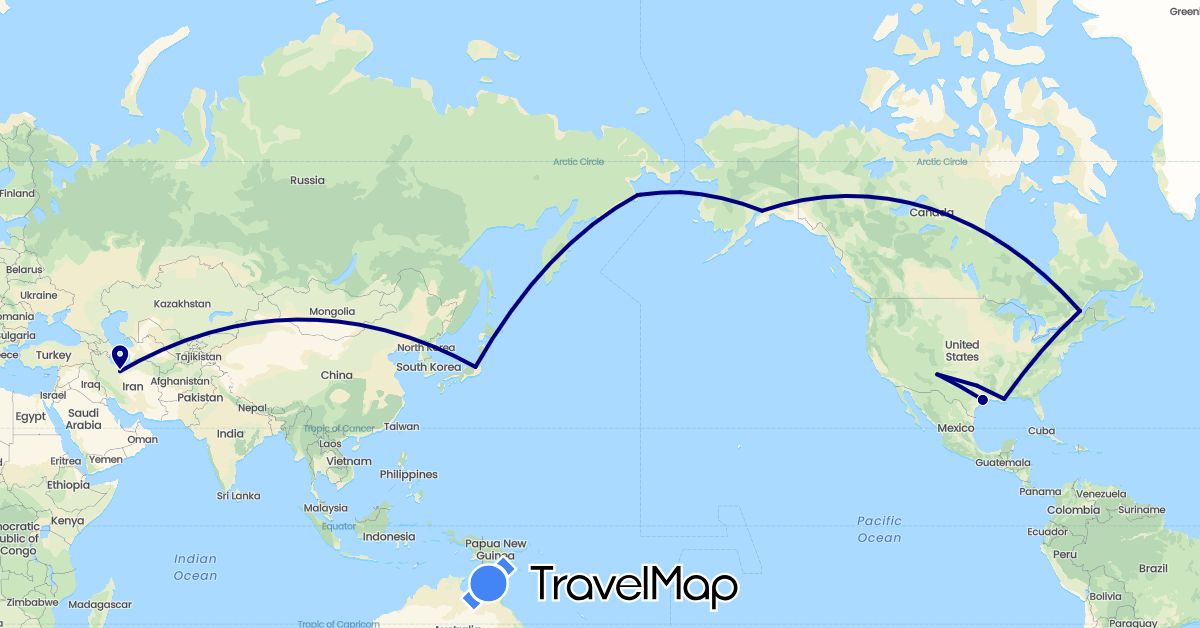TravelMap itinerary: driving in Canada, Iran, Japan, Russia, United States (Asia, Europe, North America)