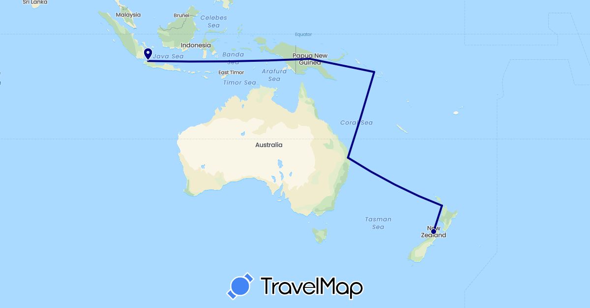 TravelMap itinerary: driving in Australia, Indonesia, New Zealand, Papua New Guinea, Solomon Islands (Asia, Oceania)